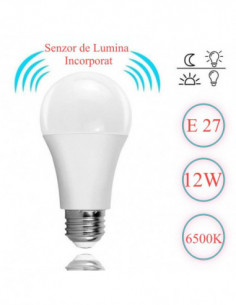 Bec cu LED si Senzor de Lumina E27-12W-6500K