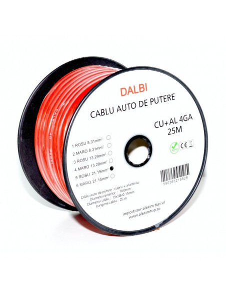 Cablu Auto de Putere Rosu CU+AL 4GA 10mm