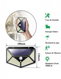Lampa de Perete Solara 114 Led + Senzor