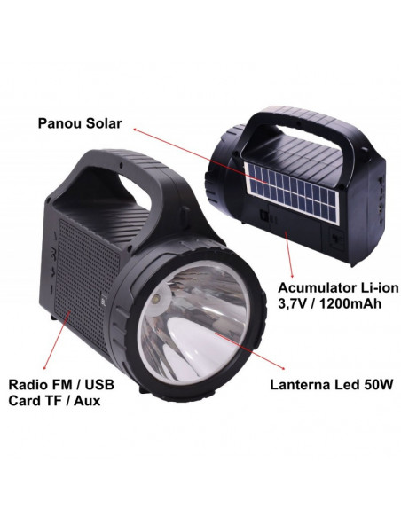 Lanterna BL-12SL cu Radio + Panou Solar