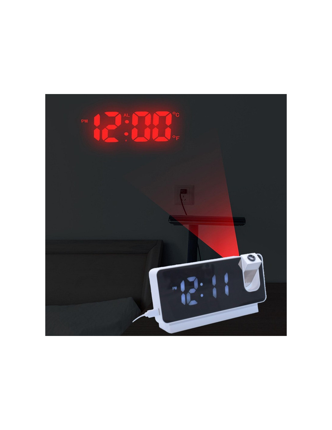 Ceas Digital cu Led Alb si Proiectie S282A